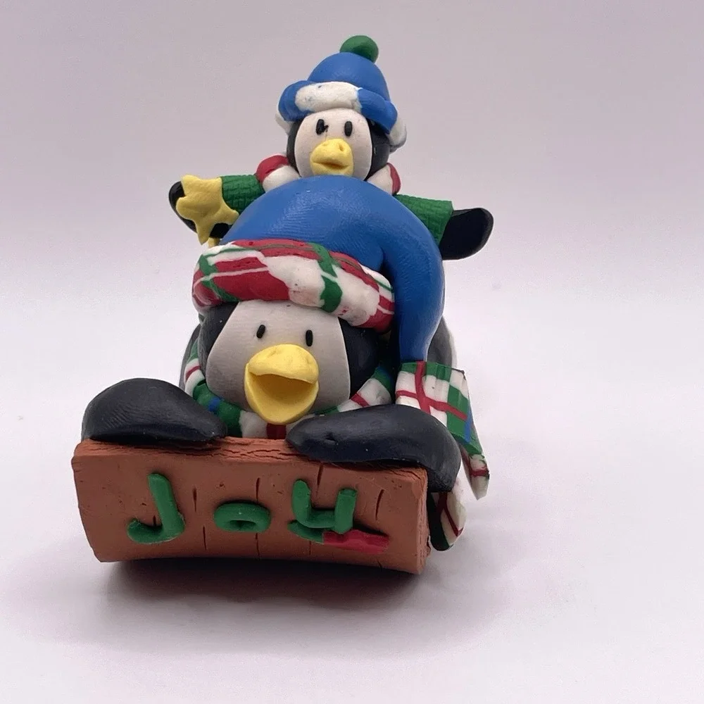 Decorative Winter‎ Penguin Figurine And Candle Stick Holder Polymer Clay